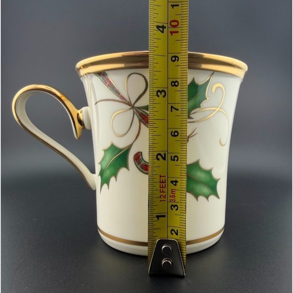 Lenox Holiday Nouveau Gold Mug, Holly Berry Plaid Ribbon, New with Tags - Picture 8 of 9